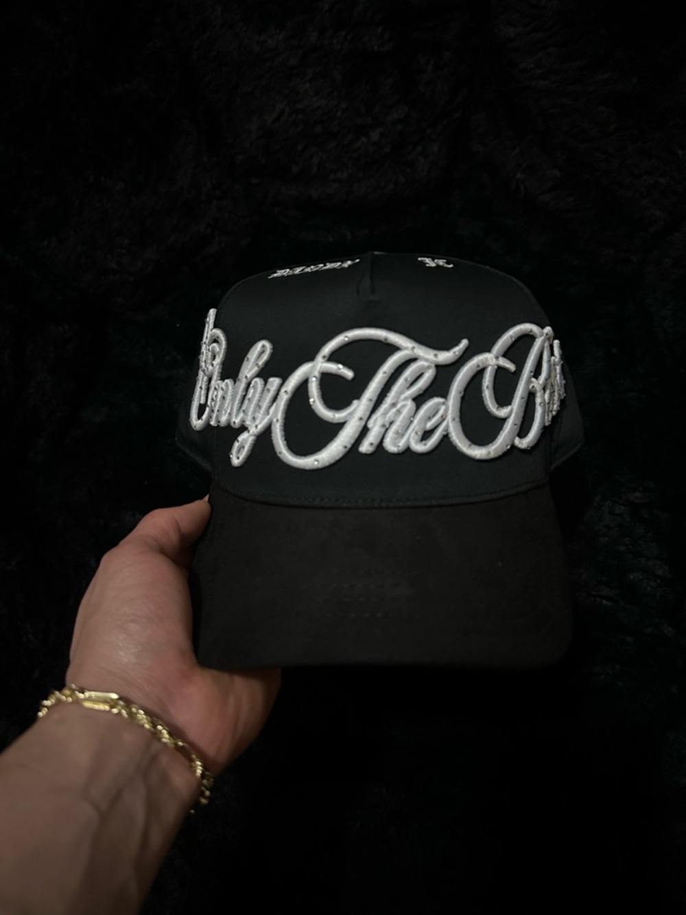 Black Script Logo Baseball Cap - White Embroidery